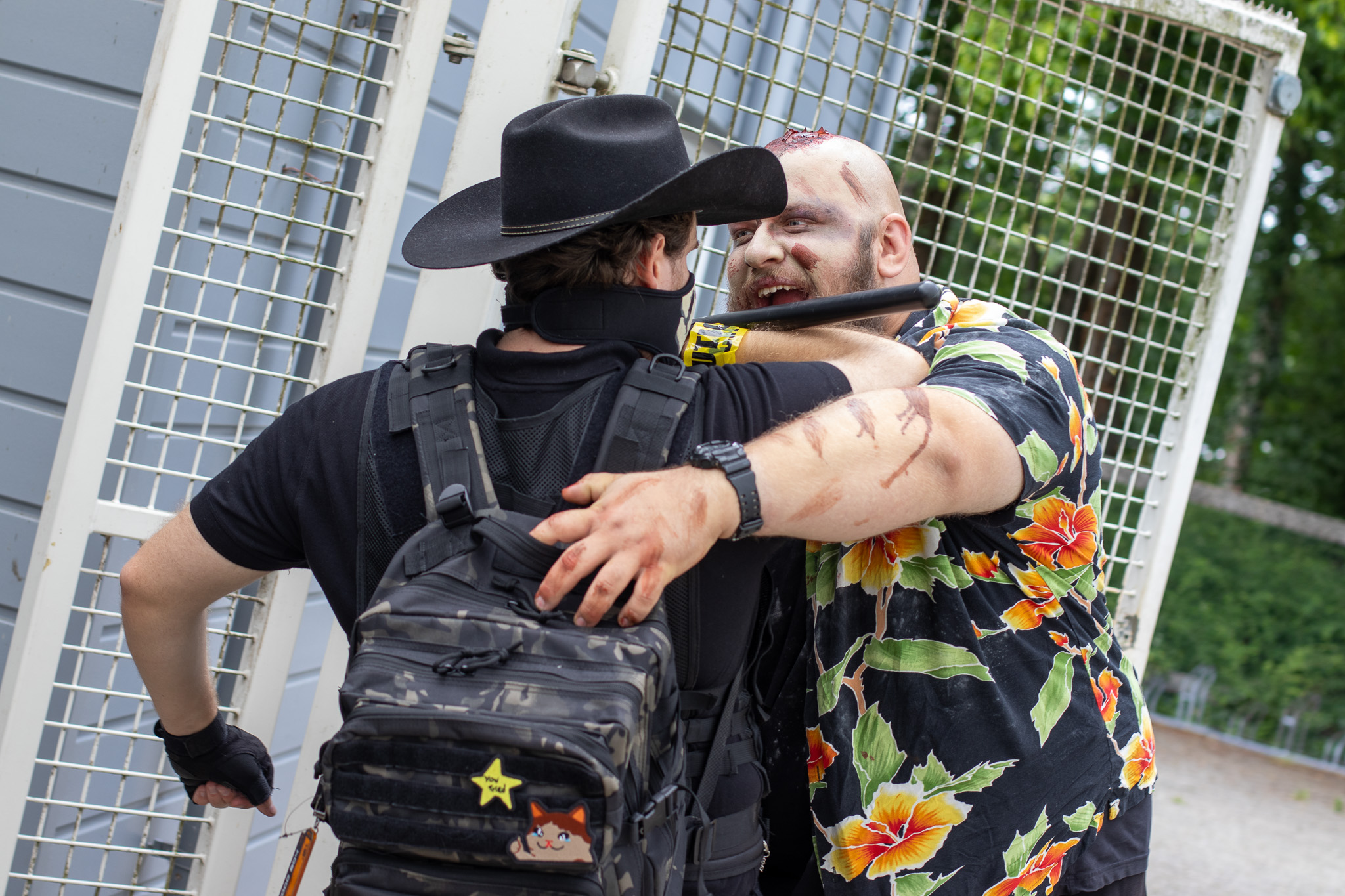 Operative and zombie volunteer hanging out